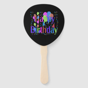 Happy birthday with balloons hand fan