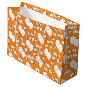 Happy Birthday With Balloons Orange Background Large Gift Bag