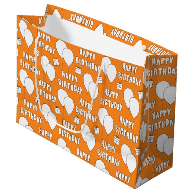 Happy Birthday With Balloons Orange Background Large Gift Bag (Front Angled)