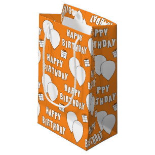 Happy Birthday With Balloons Orange Background Small Gift Bag