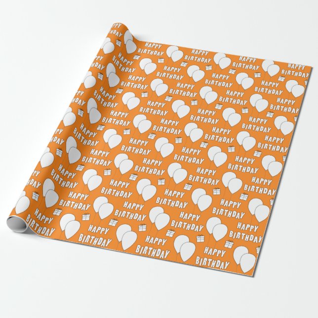 Happy Birthday With Balloons Orange Background Wrapping Paper (Unrolled)