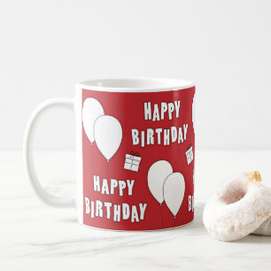 Happy Birthday With Balloons Red Background Coffee Mug
