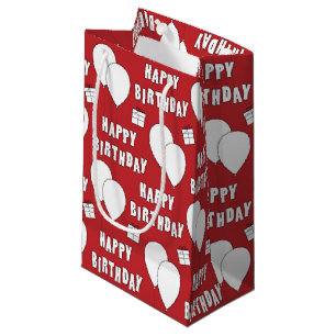 Happy Birthday With Balloons Red Background Small Gift Bag