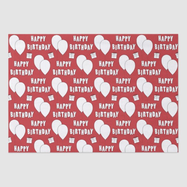 Happy Birthday With Balloons Red Background Tissue Paper (Front)