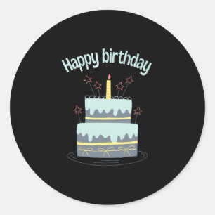 Happy birthday with big cake classic round sticker
