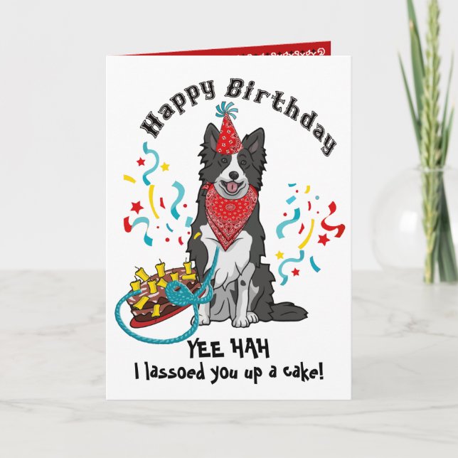 Happy Birthday with Border Collie in Red Bandana Card (Front)