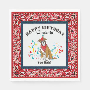 Happy Birthday with Boxer Dog in Red Bandanna Napkin