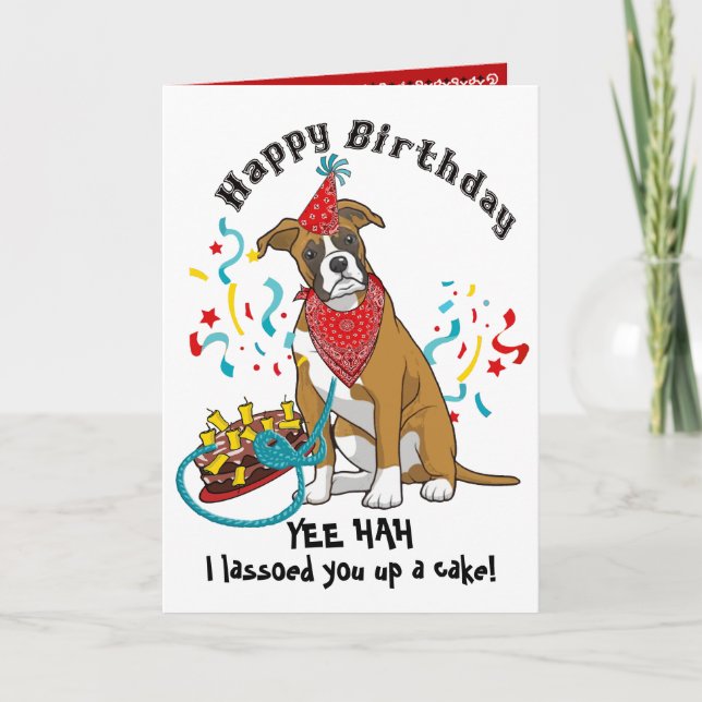 Happy Birthday with Boxer in Red Bandana Card (Front)