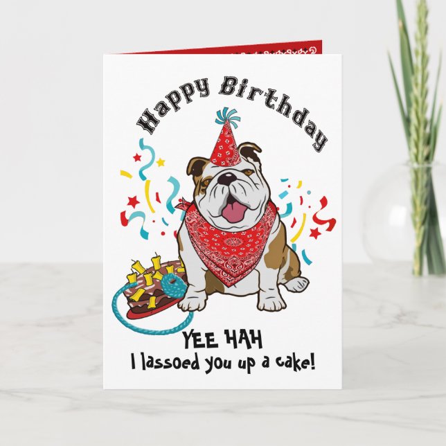 Happy Birthday with Bulldog Dog in Red Bandana Card (Front)