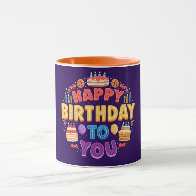 Happy Birthday with Cake & Candle  Mug (Center)