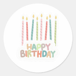 Happy Birthday With Candles  Classic Round Sticker