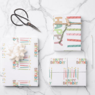 Happy Birthday With Candles  Wrapping Paper Sheet