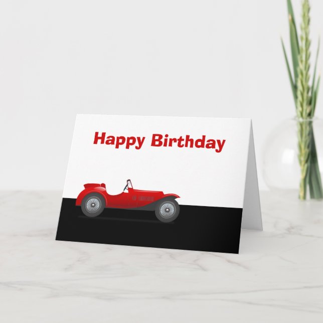 Happy birthday with classic car red racing car card (Front)