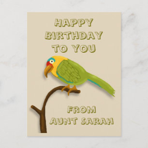 Happy Birthday, with Colorful Parrot on Perch Postcard