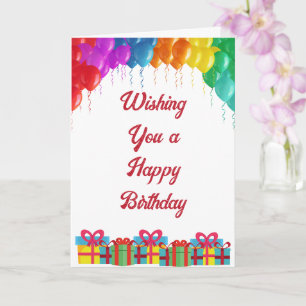 Happy Birthday with Colourful Balloons & Presents Card