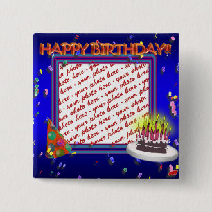 Happy Birthday With Confetti  Photo Frame 15 Cm Square Badge