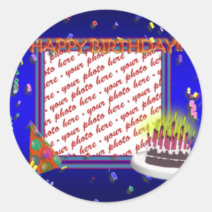 Happy Birthday With Confetti  Photo Frame Classic Round Sticker