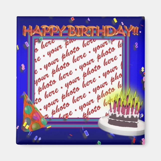 Happy Birthday With Confetti  Photo Frame Magnet (Front)