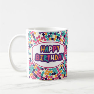 Happy Birthday with Custom Text Red Green Circles Coffee Mug