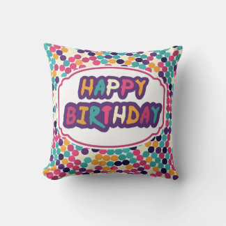 Happy Birthday with Custom Text Red Green Circles Cushion