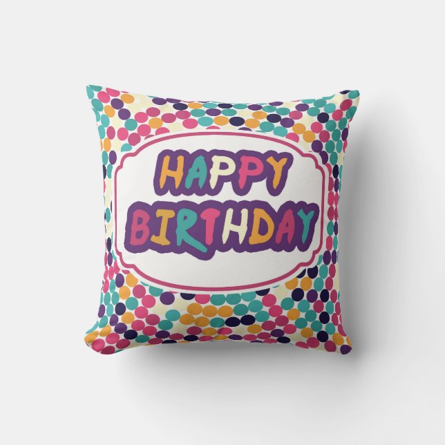 Happy Birthday with Custom Text Red Green Circles Cushion (Front)