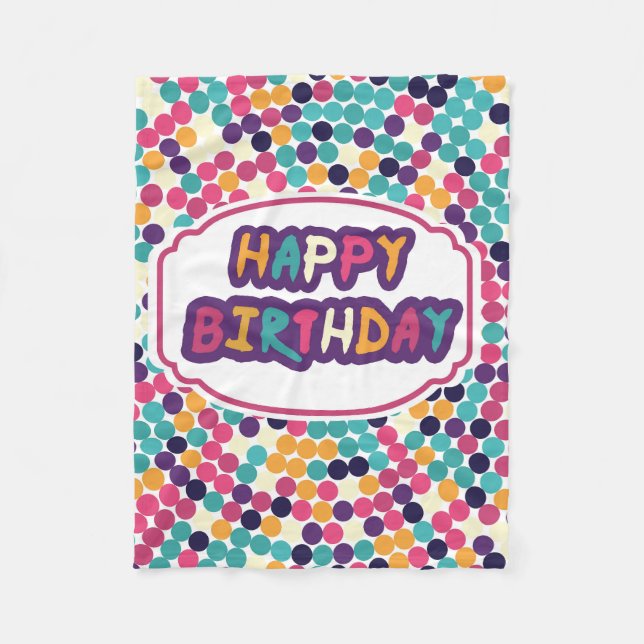 Happy Birthday with Custom Text Red Green Circles Fleece Blanket (Front)