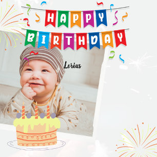 "Happy BirthDay" With Customise Your Name Minima Square Sticker