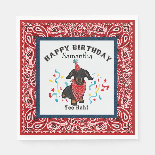Happy Birthday with Dachshund Dog in Red Bandanna Napkin (Front)