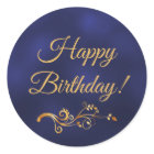 Happy Birthday with elegant blue and gold decor