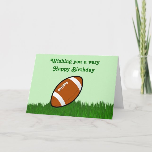 Happy Birthday with football on grass Card (Front)