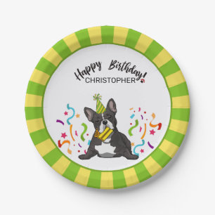 Happy Birthday with  French Bull Dog  Party Paper Plate