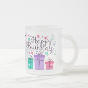 "Happy Birthday With Gift Boxes" - Customise Frosted Glass Coffee Mug