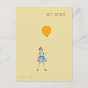 Happy birthday with girl and balloon postcard