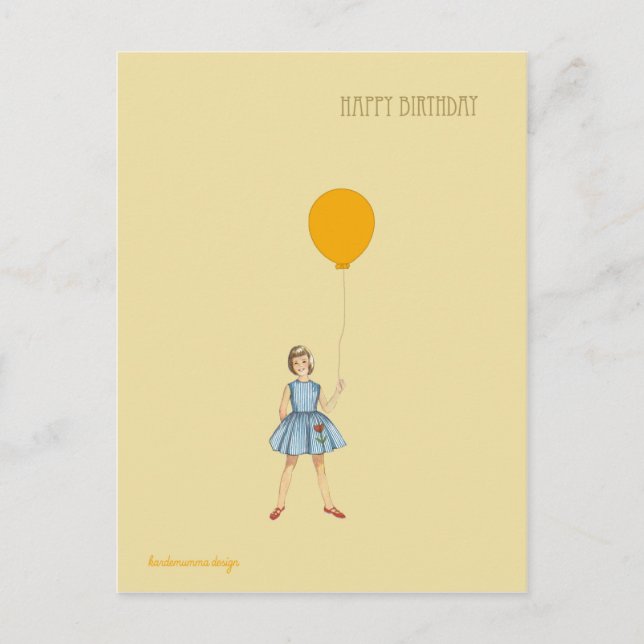 Happy birthday with girl and balloon postcard (Front)