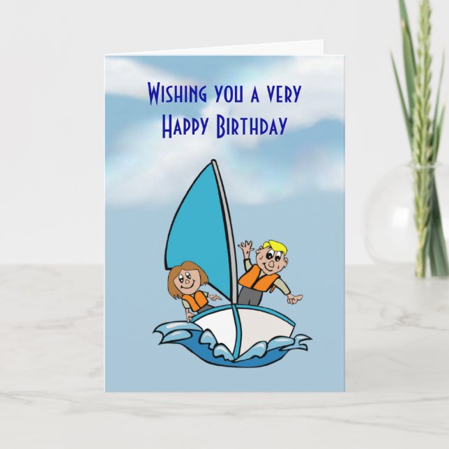 Happy Birthday with kids on sailing boat Card (Front)