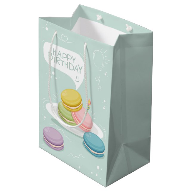 Happy birthday with macaron medium gift bag (Back Angled)
