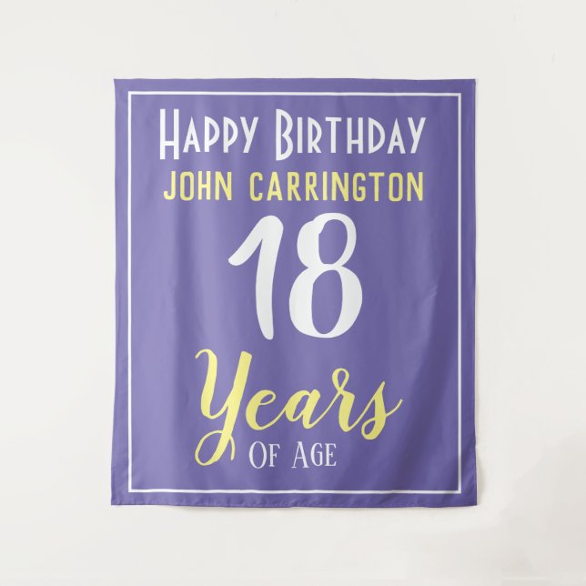 Happy Birthday with Name & Age 18 Years Tapestry (Front)