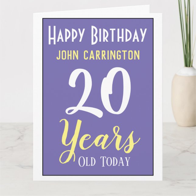 Happy Birthday with Name & Age 20 Years Card (Front)