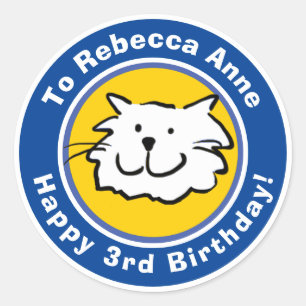 Happy Birthday with Name & Age 3 Classic Round Sticker