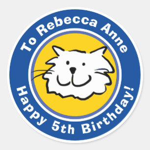 Happy Birthday with Name & Age 5 Classic Round Sticker
