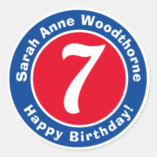 Happy Birthday with Name & Age 7 Classic Round Sticker