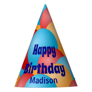 Happy Birthday with Name and Balloons Party Hat