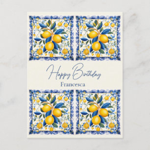 Happy Birthday With name💛💚 Beautiful Azulejo Postcard