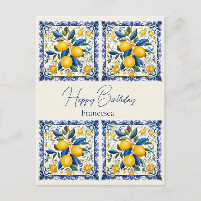 Happy Birthday With name💛💚 Beautiful Azulejo Postcard (Front)