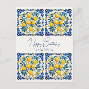 Happy Birthday With name💛💚 Beautiful Azulejo Postcard