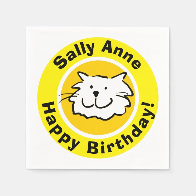 Happy Birthday with Name, Cat Lover Napkin (Front)