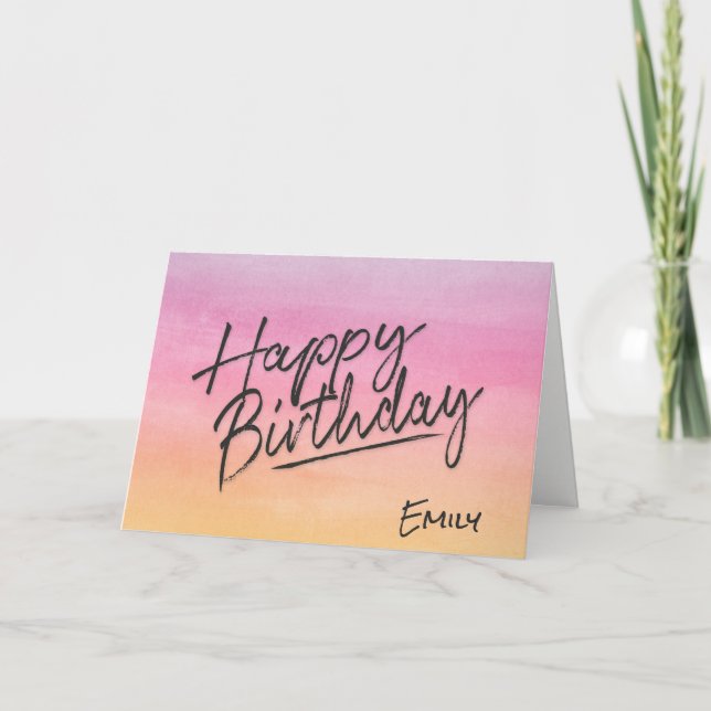 Happy Birthday with name on watercolor Card (Front)