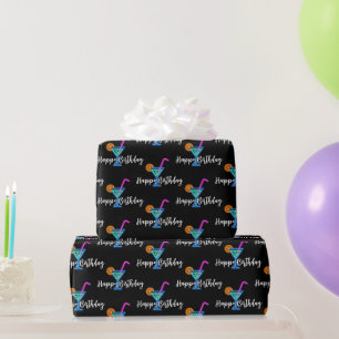Happy Birthday With Neon Cocktail Wrapping Paper