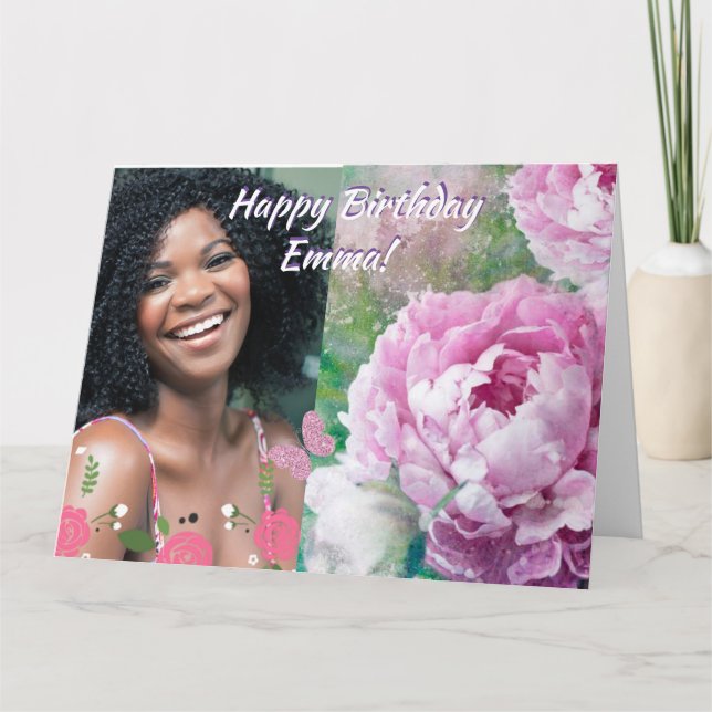 Happy Birthday with personal name and photo Card (Front)