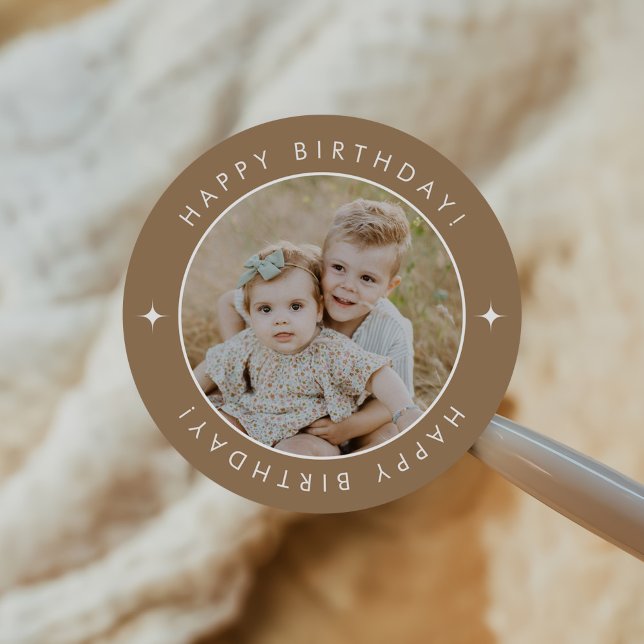 Happy Birthday With Photo Classic Round Sticker (Creator Uploaded)